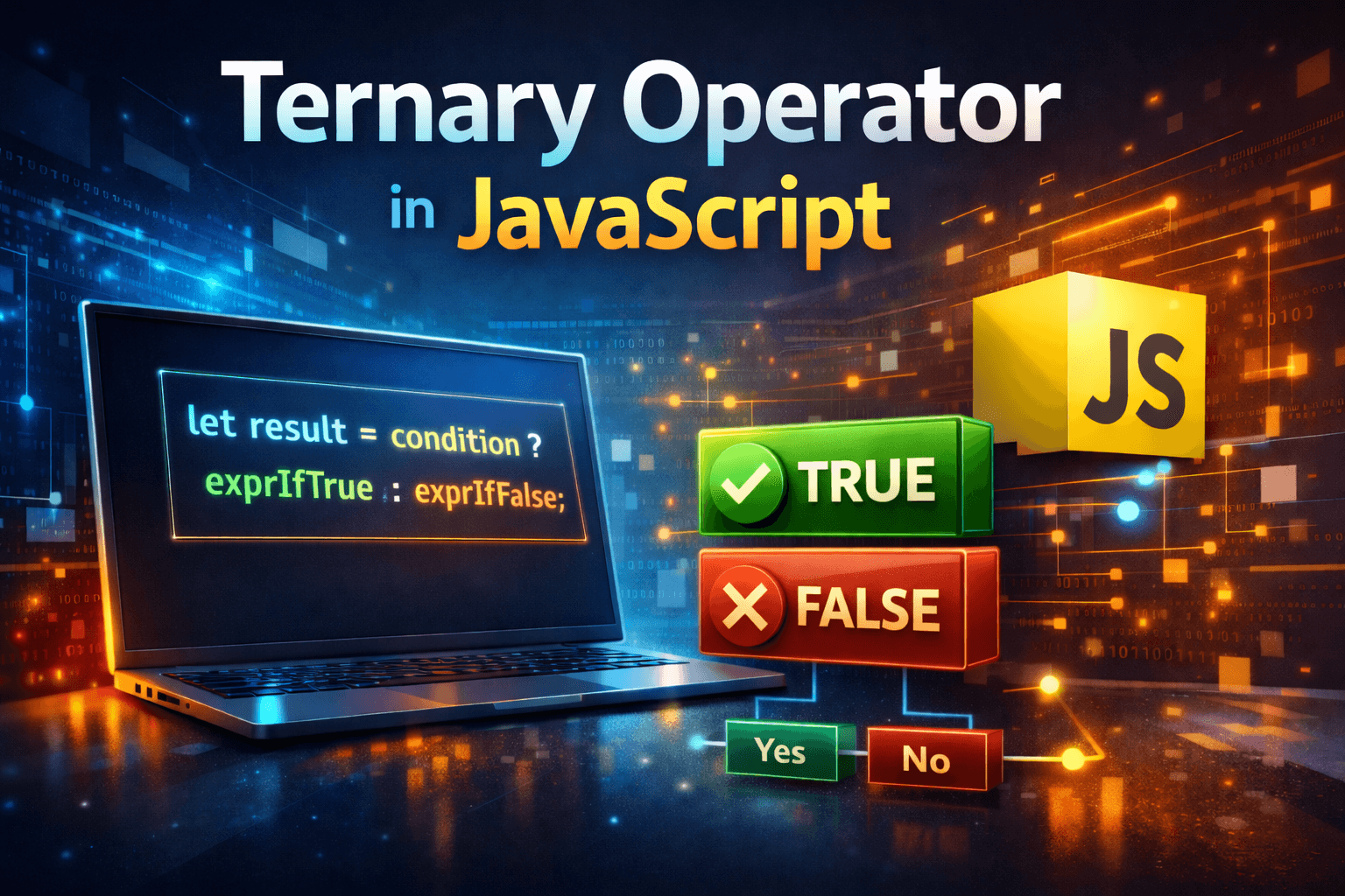 Ternary Operator in JavaScript: Syntax, Examples, and Best Practices cover image for a technical article on giovanniromero.dev
